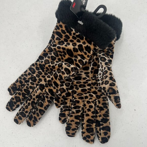 Cejon Women's Leopard Print Gloves NWT Faux Fur Cuff Thinsulate Lined OS - Picture 5 of 7